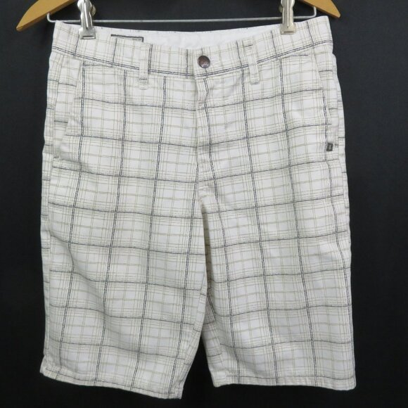 Volcom  Shorts Size 18 Youth 29x10  Plaid White Black Tan Cotton Blend - Picture 1 of 10